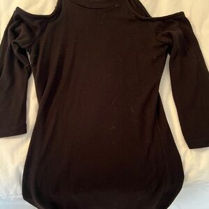 Black dress stretch material cut out shoulders.